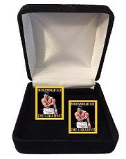 Muhammad Ali Cuff Links- (Taunting) Gold Border